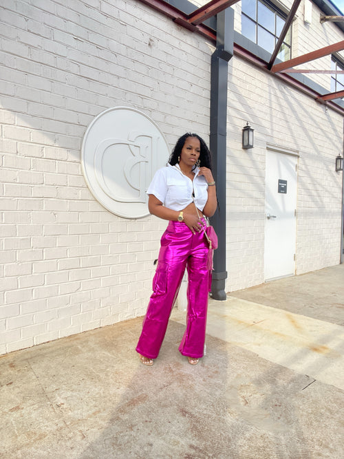 Metallic Leather Cargo Pants