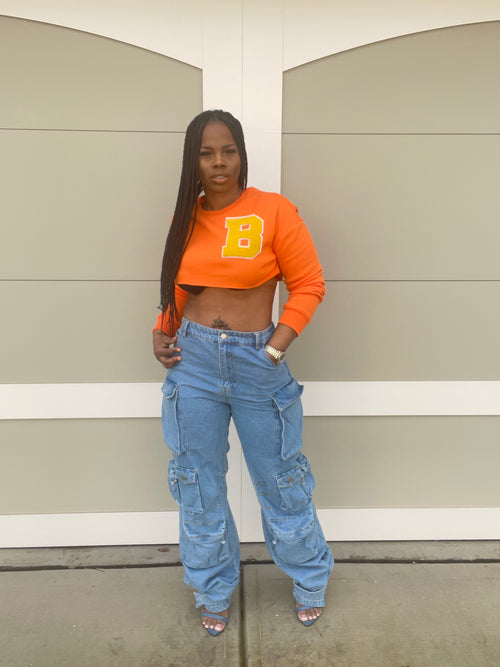 Medium Wash Oversized Cargo Pants