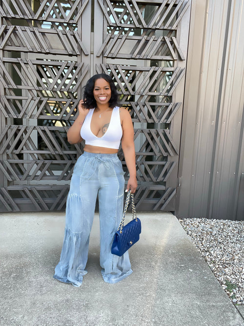 Wide Leg Denim Palazzo Pants